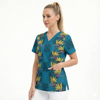 Hawaii Waikiki King Scrub Top Blue Quilt With Pua Manu