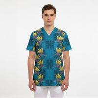 Hawaii Waikiki King Scrub Top Blue Quilt With Pua Manu