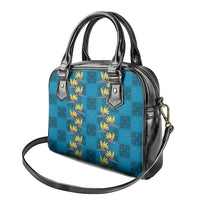 Hawaii Waikiki King Shoulder Handbag Blue Quilt With Pua Manu