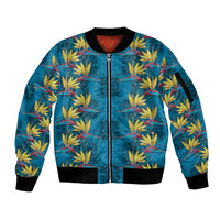 Hawaii Waikiki King Sleeve Zip Bomber Jacket Blue Quilt With Pua Manu