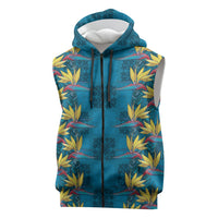 Hawaii Waikiki King Sleeveless Zip Hoodie Blue Quilt With Pua Manu