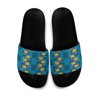 Hawaii Waikiki King Slide Sandals Blue Quilt With Pua Manu
