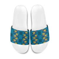 Hawaii Waikiki King Slide Sandals Blue Quilt With Pua Manu