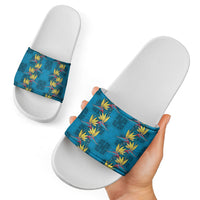 Hawaii Waikiki King Slide Sandals Blue Quilt With Pua Manu