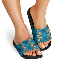 Hawaii Waikiki King Slide Sandals Blue Quilt With Pua Manu