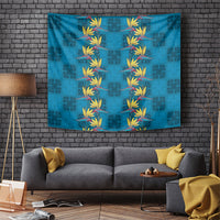 Hawaii Waikiki King Tapestry Blue Quilt With Pua Manu