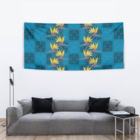 Hawaii Waikiki King Tapestry Blue Quilt With Pua Manu