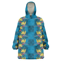 Hawaii Waikiki King Wearable Blanket Hoodie Blue Quilt With Pua Manu