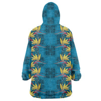 Hawaii Waikiki King Wearable Blanket Hoodie Blue Quilt With Pua Manu
