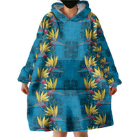 Hawaii Waikiki King Wearable Blanket Hoodie Blue Quilt With Pua Manu