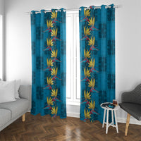 Hawaii Waikiki King Window Curtain Blue Quilt With Pua Manu