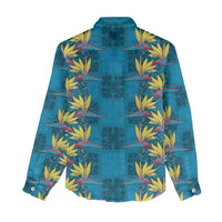 Hawaii Waikiki King Women Casual Shirt Blue Quilt With Pua Manu