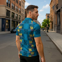 Hawaii Waikiki King Zipper Polo Shirt Blue Quilt With Pua Manu