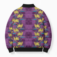 Hawaii Waikiki King Bomber Puffer Jacket Purple Quilt With Pua Manu