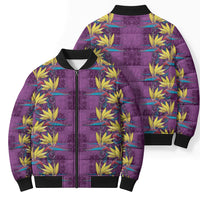 Hawaii Waikiki King Bomber Puffer Jacket Purple Quilt With Pua Manu