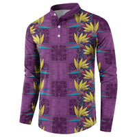 Hawaii Waikiki King Button Sweatshirt Purple Quilt With Pua Manu