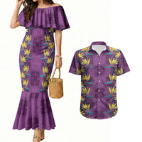 Hawaii Waikiki King Couples Matching Mermaid Dress and Hawaiian Shirt Purple Quilt With Pua Manu