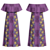 Hawaii Waikiki King Couples Matching Off Shoulder Maxi Dress and Hawaiian Shirt Purple Quilt With Pua Manu