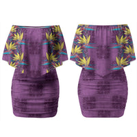 Hawaii Waikiki King Couples Matching Off Shoulder Short Dress and Hawaiian Shirt Purple Quilt With Pua Manu