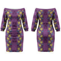 Hawaii Waikiki King Family Matching Off The Shoulder Long Sleeve Dress and Hawaiian Shirt Purple Quilt With Pua Manu