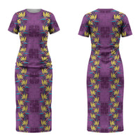 Hawaii Waikiki King Family Matching Short Sleeve Bodycon Dress and Hawaiian Shirt Purple Quilt With Pua Manu
