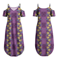 Hawaii Waikiki King Family Matching Summer Maxi Dress and Hawaiian Shirt Purple Quilt With Pua Manu