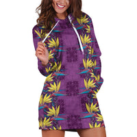 Hawaii Waikiki King Hoodie Dress Purple Quilt With Pua Manu