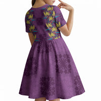 Hawaii Waikiki King Kid Short Sleeve Dress Purple Quilt With Pua Manu