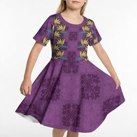 Hawaii Waikiki King Kid Short Sleeve Dress Purple Quilt With Pua Manu