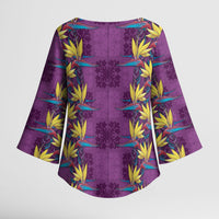 Hawaii Waikiki King Kimono Sleeve Blouse Purple Quilt With Pua Manu