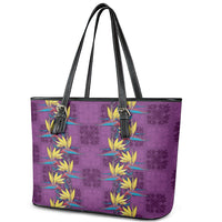 Hawaii Waikiki King Leather Tote Bag Purple Quilt With Pua Manu