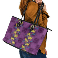 Hawaii Waikiki King Leather Tote Bag Purple Quilt With Pua Manu
