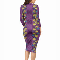 Hawaii Waikiki King Long Sleeve Bodycon Dress Purple Quilt With Pua Manu