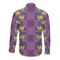 Hawaii Waikiki King Long Sleeve Button Shirt Purple Quilt With Pua Manu