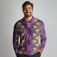 Hawaii Waikiki King Long Sleeve Polo Shirt Purple Quilt With Pua Manu
