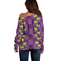 Hawaii Waikiki King Off Shoulder Sweater Purple Quilt With Pua Manu