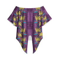 Hawaii Waikiki King Off Shoulder Wrap Waist Top Purple Quilt With Pua Manu