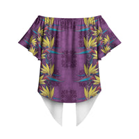Hawaii Waikiki King Off Shoulder Wrap Waist Top Purple Quilt With Pua Manu
