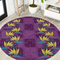 Hawaii Waikiki King Round Carpet Purple Quilt With Pua Manu