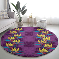 Hawaii Waikiki King Round Carpet Purple Quilt With Pua Manu