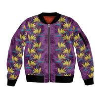 Hawaii Waikiki King Sleeve Zip Bomber Jacket Purple Quilt With Pua Manu