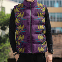 Hawaii Waikiki King Sleeveless Puffer Jacket Purple Quilt With Pua Manu
