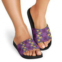Hawaii Waikiki King Slide Sandals Purple Quilt With Pua Manu