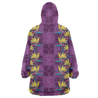 Hawaii Waikiki King Wearable Blanket Hoodie Purple Quilt With Pua Manu