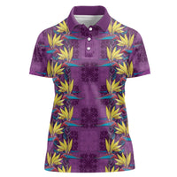 Hawaii Waikiki King Women Polo Shirt Purple Quilt With Pua Manu