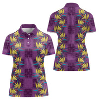 Hawaii Waikiki King Women Polo Shirt Purple Quilt With Pua Manu