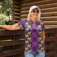 Hawaii Waikiki King Women Polo Shirt Purple Quilt With Pua Manu