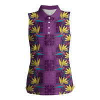 Hawaii Waikiki King Women Sleeveless Polo Shirt Purple Quilt With Pua Manu