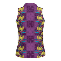 Hawaii Waikiki King Women Sleeveless Polo Shirt Purple Quilt With Pua Manu