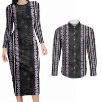 Hawaii Queen Liliuokalani Couples Matching Long Sleeve Bodycon Dress and Long Sleeve Button Shirt Hawaiian Lei Pua Kalaunu